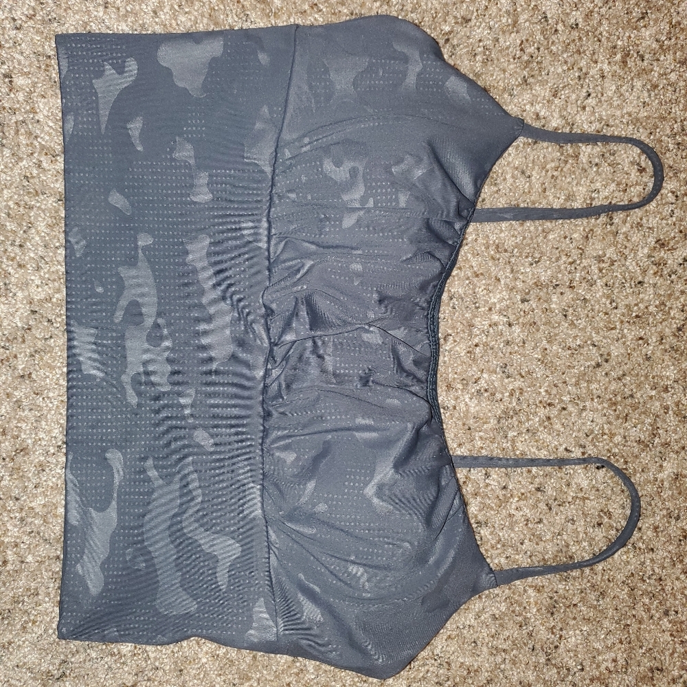 Zyia Active Gray Battleship Camo Luxe Rouched Bra